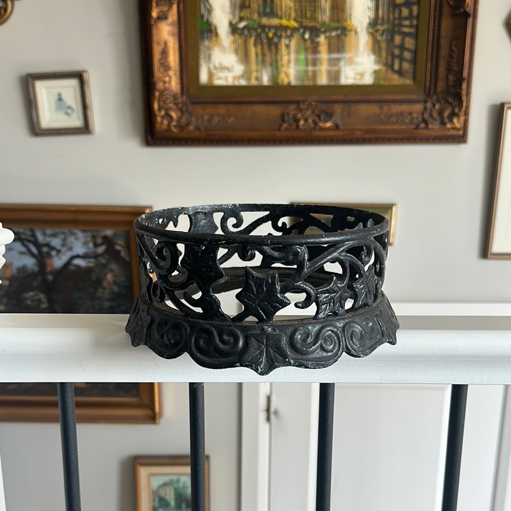 Ivy Leaf Patina Bowl Holder Distressed Metal Garden Centerpiece Candle Holder